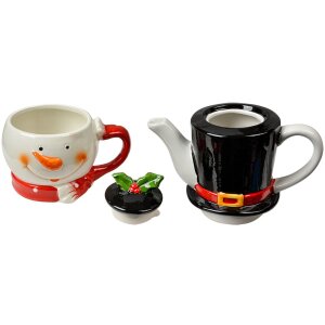 Чайник для одного "Tea for One" Сніговик Кераміка Білий Червоний 525мл