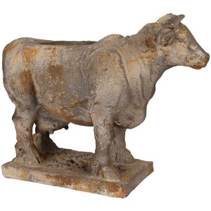 Clayre & Eef 6MG0110 Горшок для цветов в форме коровы Серо-бежевый 36x15x28 см Античный вид