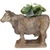 Clayre & Eef 6MG0110 Горшок для цветов в форме коровы Серо-бежевый 36x15x28 см Античный вид