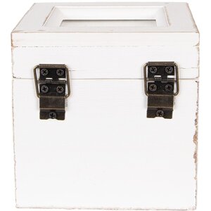 Clayre & Eef 6H2397 Чайница Белая 12x12x12 см в стиле Кантри Дерево Стеклянное окно