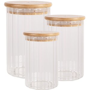Clayre & Eef 6GL4719M Банка для зберігання з деревяною кришкою Прозора Ø 8x13 см