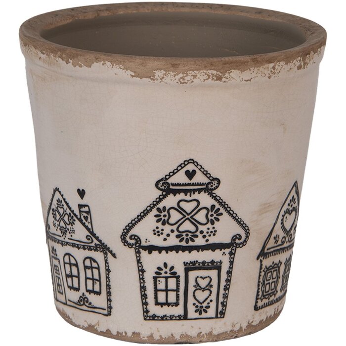 Clayre & Eef 6CE2123L Декоративный цветочный горшок бежево-черный Ø 17x16 см