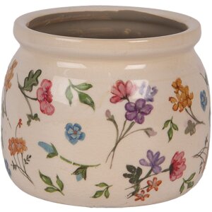 Цветочный горшок Clayre & Eef, керамика, бежевый, цветочный Ø12x10 см, кантри