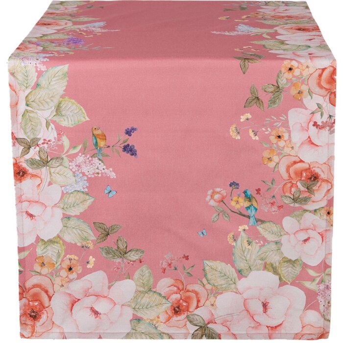 Clayre & Eef Дорожка на стол 50x140 см. Цветочный мотив с птицами