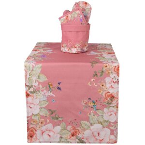 Clayre & Eef Дорожка на стол 50x140 см. Цветочный мотив с птицами
