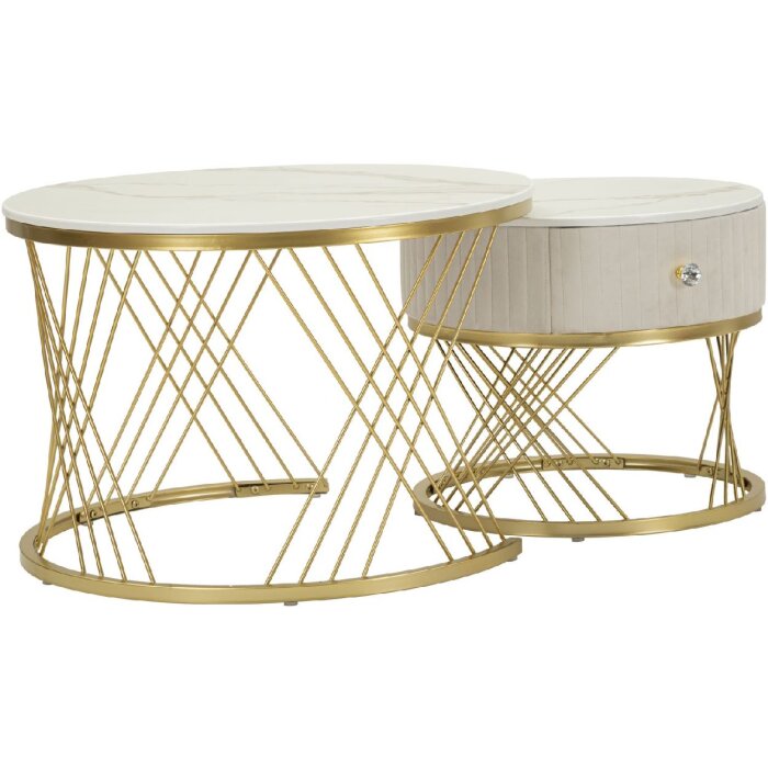 Mauro Ferretti Кофейные столики Votix 2 шт. кремовый золотой 70x48-50x43,5 см