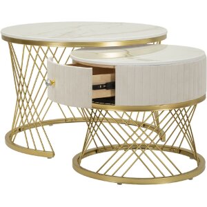 Mauro Ferretti Кофейные столики Votix 2 шт. кремовый золотой 70x48-50x43,5 см