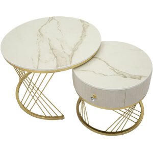 Mauro Ferretti Кофейные столики Votix 2 шт. кремовый золотой 70x48-50x43,5 см