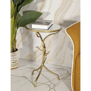 Mauro Ferretti Приліжкова тумба Vögel Marble Ø 38x60 см золото білий