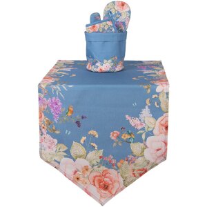 Clayre & Eef Корзинка для хлеба синяя 15x16 см с цветами