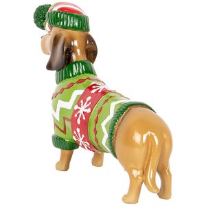 Clayre & Eef Декорація Собака (Такса) 24x5x14 см Коричнева та Зелена