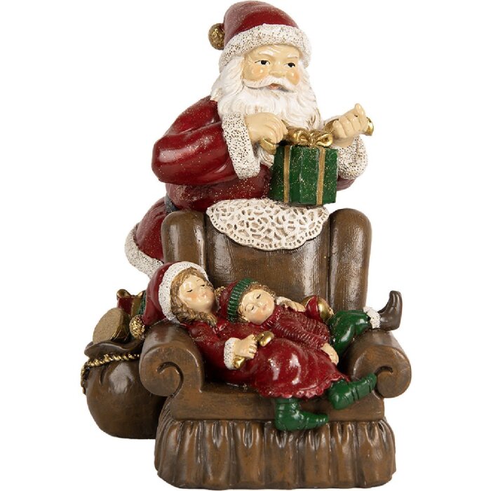 Clayre & Eef Фигурка Санта Клаус с детьми 17x13x18 см, Красный