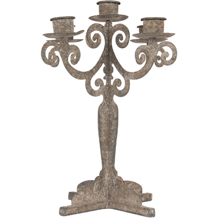 Свічник Clayre & Eef, сільський стиль, 21x21x26 см, сіро-бежевий