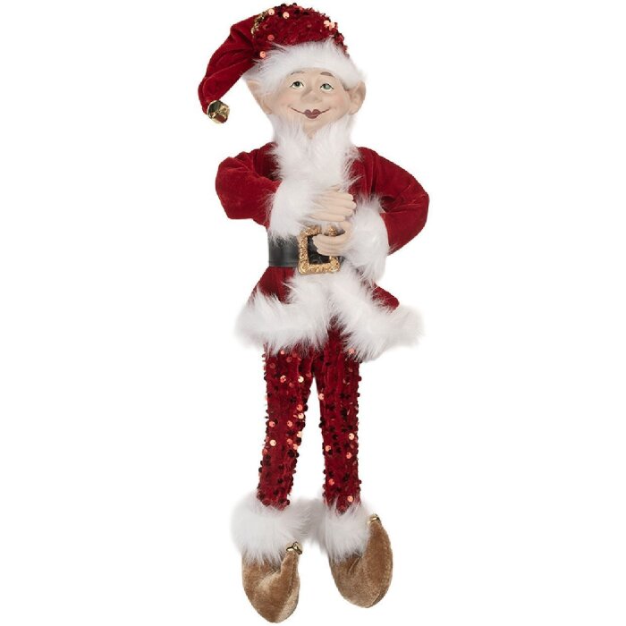 Фігурка ельфа 17x12x52 см, червоний та білий — святковий декор від Clayre & Eef