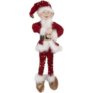 Фігурка ельфа 17x12x52 см, червоний та білий — святковий декор від Clayre & Eef
