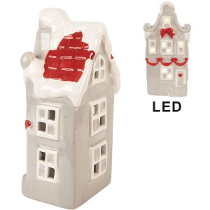 Керамічна прикраса з LED-освітленням 11x9x22 см, сірий та білий, для Новорічного убрання від Clayre & Eef