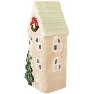 Керамічна прикраса «Будинок» для Нового року, 9x8x20 см, бежево-зелена