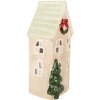 Керамічна прикраса «Будинок» для Нового року, 9x8x20 см, бежево-зелена