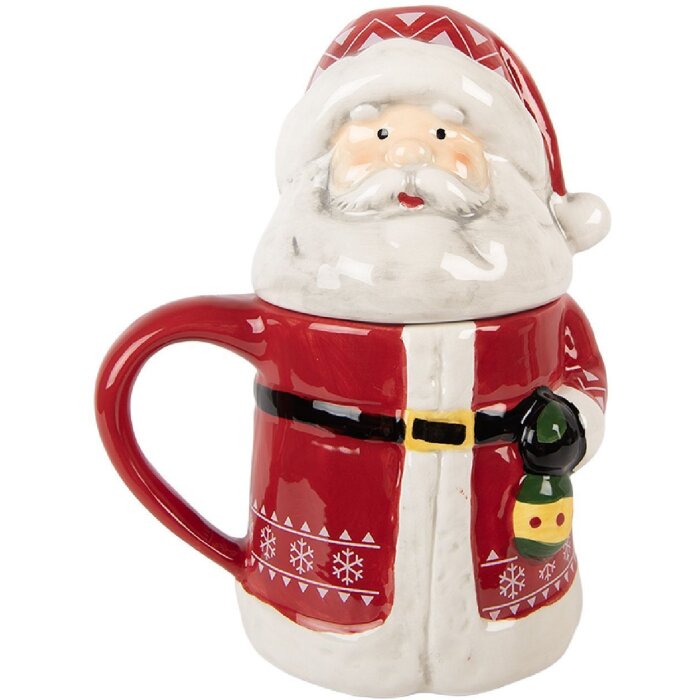 Керамічний чашка Clayre & Eef 450 мл, червоний та білий, з кришкою