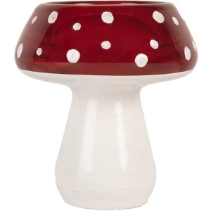 Clayre & Eef 6GL5199 Teelichthalter Pilz Ø 7x7 cm weiß-rot
