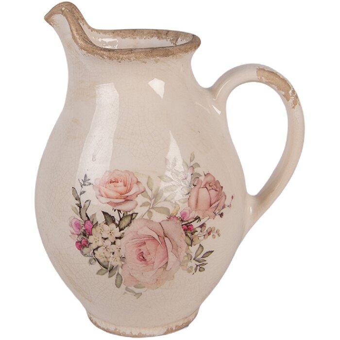Clayre & Eef 6CE2236S Декоративний глечик бежево-рожевий 16x12x19 см