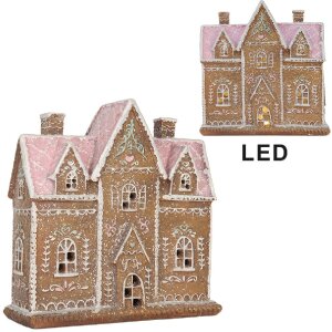 Clayre & Eef Декоративний будинок з LED 21x8x20 см коричнево-рожевий