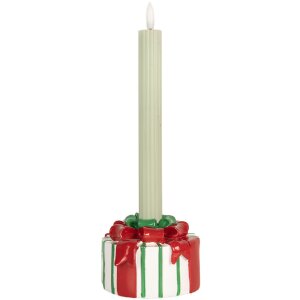 Clayre & Eef 6PR5774 Свічник 12x11x7 см білий з червоними акцентами