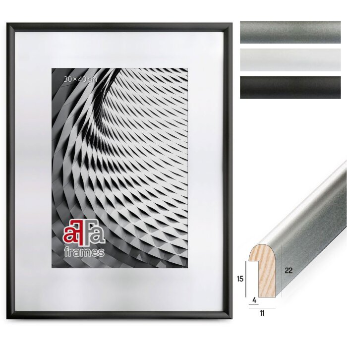 FramesFactory Деревяна фоторамка Finger 10x15-40x50 см (Акрил) Чорна, Срібна, Біла