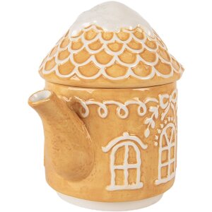 Clayre & Eef Чайник з чашкою керамічний коричнево-білий