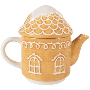 Clayre & Eef Чайник з чашкою керамічний коричнево-білий