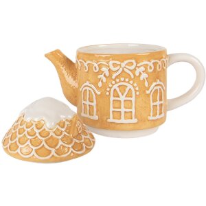 Clayre & Eef Чайник з чашкою керамічний коричнево-білий