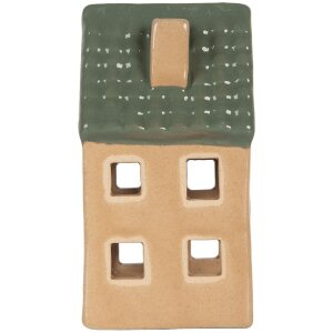 Clayre & Eef Подсвечник в виде дома 6x6x11 см бежево-зеленый