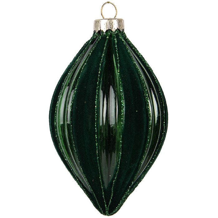Clayre & Eef Елочная игрушка стеклянная зеленая 7x12 см