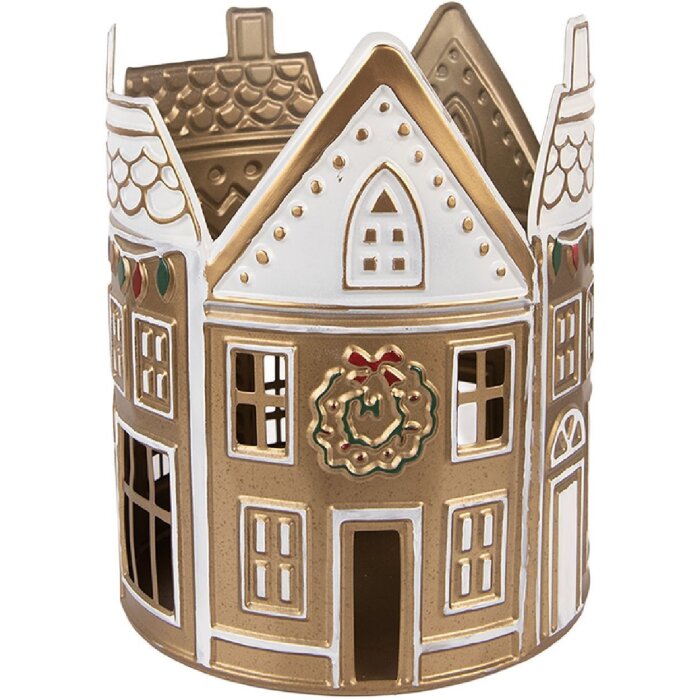 Свічник Clayre & Eef Ø18x22 см, золотий та білий