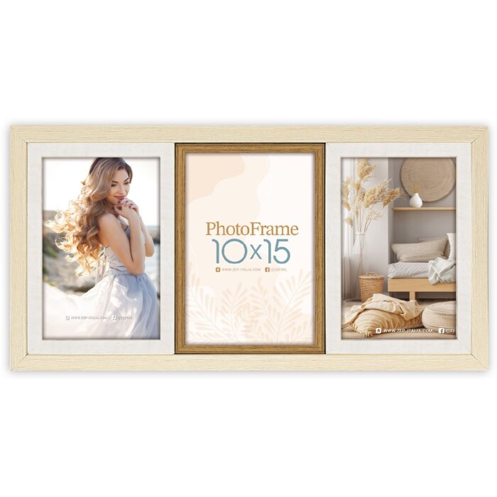 Фоторамка ZEP SH346 PS — 3 фото 10x15 см, Como 3Q, природний білий та коричневий