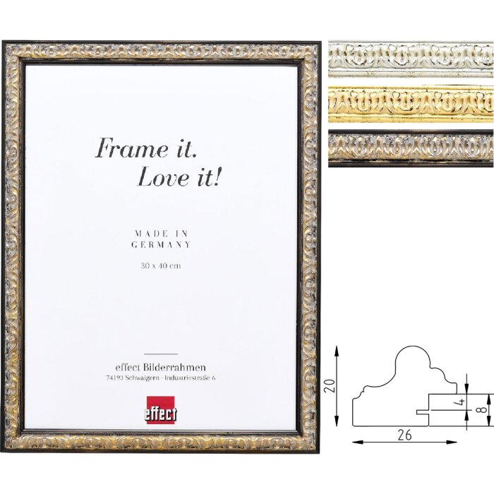 Деревяна фоторамка Profil 86 Бароко срібло/золото/чорний різні формати