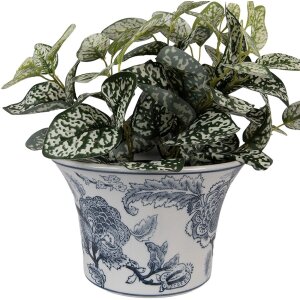 Керамічна квіткова горщичка Clayre & Eef Ø 22x15 см з ніжно-блакитним орнаментом
