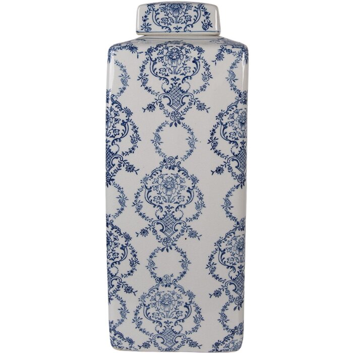 Декоративна миска з кришкою Clayre & Eef, 16x16x41 см, синій орнамент