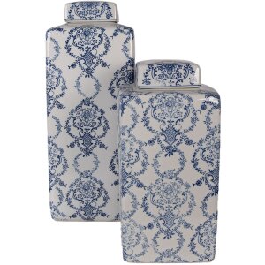 Декоративна миска з кришкою Clayre & Eef, 16x16x41 см, синій орнамент