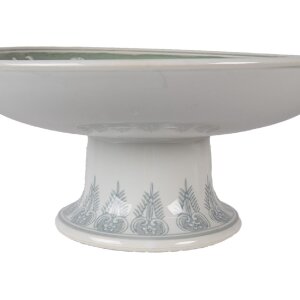 Тортова тарілка Clayre & Eef, вінтажний стиль, світло-зелений з білим орнаментом, фарфор, Ø 26x13 см