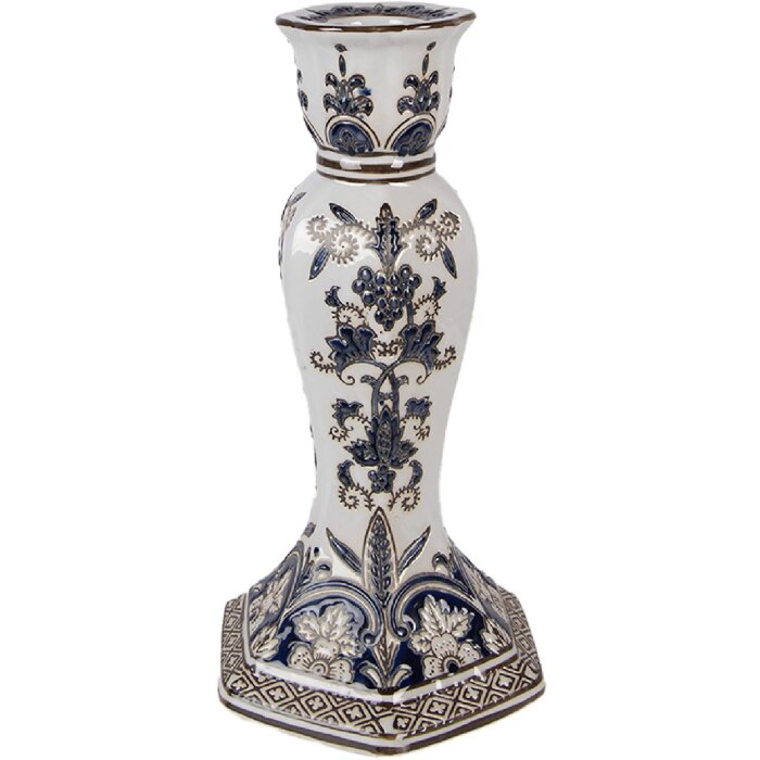 Свічник Clayre & Eef Ø 15x28 см, біло-блакитний, з порцеляну