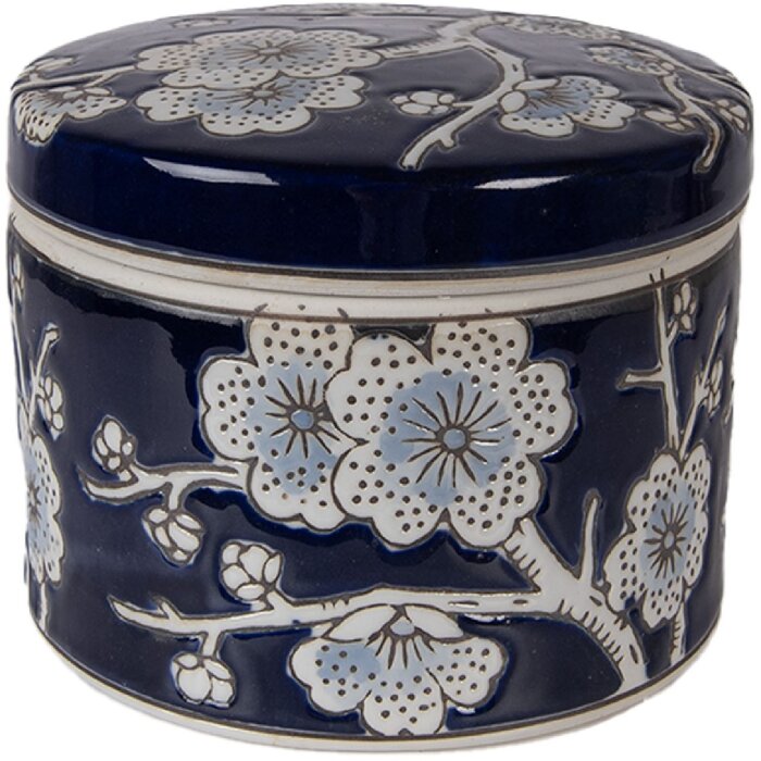 Коробка для ювелірних виробів Clayre & Eef, Ø 12x10 см, світло-блакитно-біла кераміка