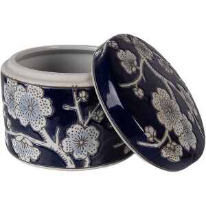 Коробка для ювелірних виробів Clayre & Eef, Ø 12x10 см, світло-блакитно-біла кераміка