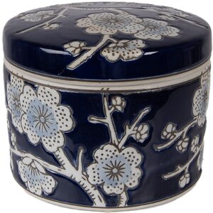 Коробка для ювелірних виробів Clayre & Eef, Ø 12x10 см, світло-блакитно-біла кераміка