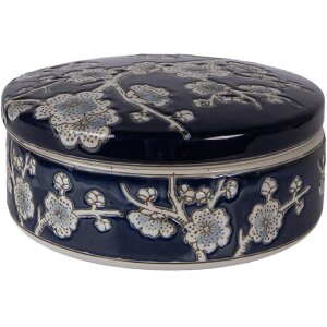 Керамічна скринька для кулонів з квітковим орнаментом, синьо-біла, Ø 18x8 см