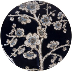 Керамічна скринька для кулонів з квітковим орнаментом, синьо-біла, Ø 18x8 см