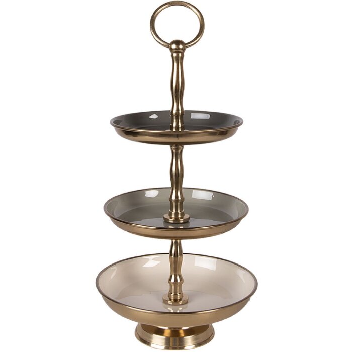 Підставка для книг та декора Clayre & Eef Ø 18x35 см, бежево-золота, 3 рівня, залізо