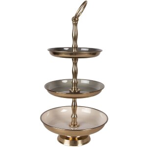 Підставка для книг та декора Clayre & Eef Ø 18x35 см, бежево-золота, 3 рівня, залізо