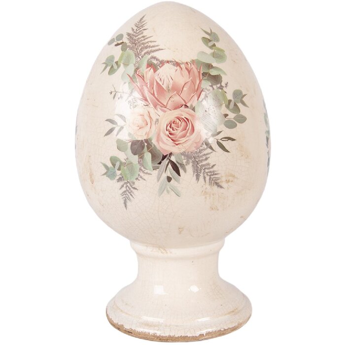 Декоративне яйце на підставці бежево-рожеве, Ø15x24 см, кераміка
