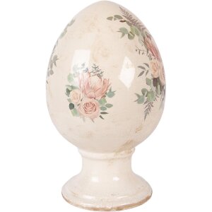 Декоративне яйце на підставці бежево-рожеве, Ø15x24 см, кераміка